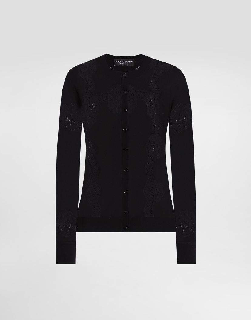 Пуловер Dolce & Gabbana Dolce & Gabbana Wool Cardigan with Lace Черно | FXV05TJDVCSN0000