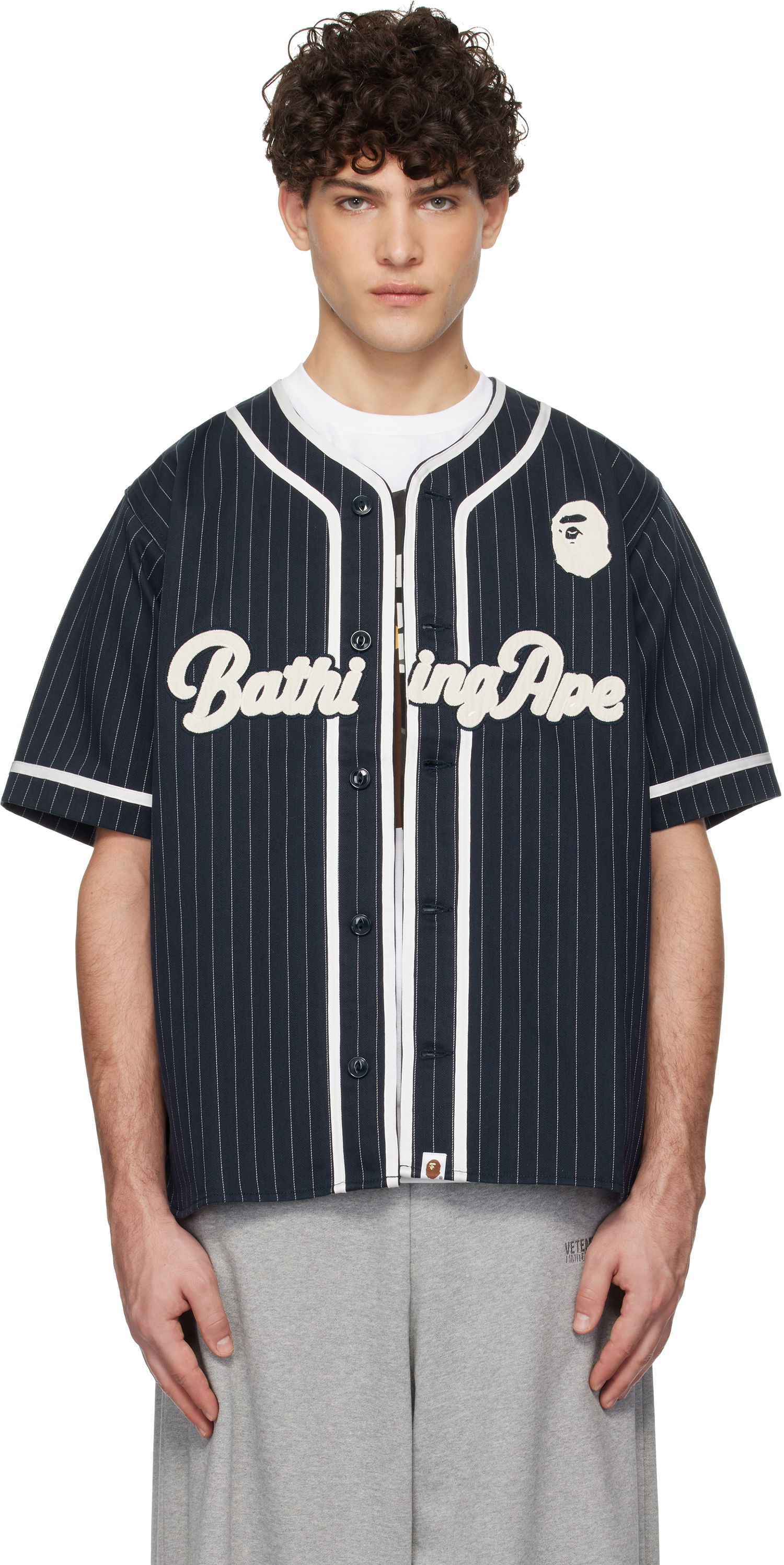 Фланелка BAPE Pinstripe Baseball Jersey Shirt Тъмно синьо | 001SRK801001M, 0