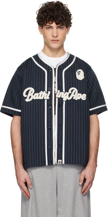 Фланелка BAPE Pinstripe Baseball Jersey Shirt Тъмно синьо | 001SRK801001M, 0