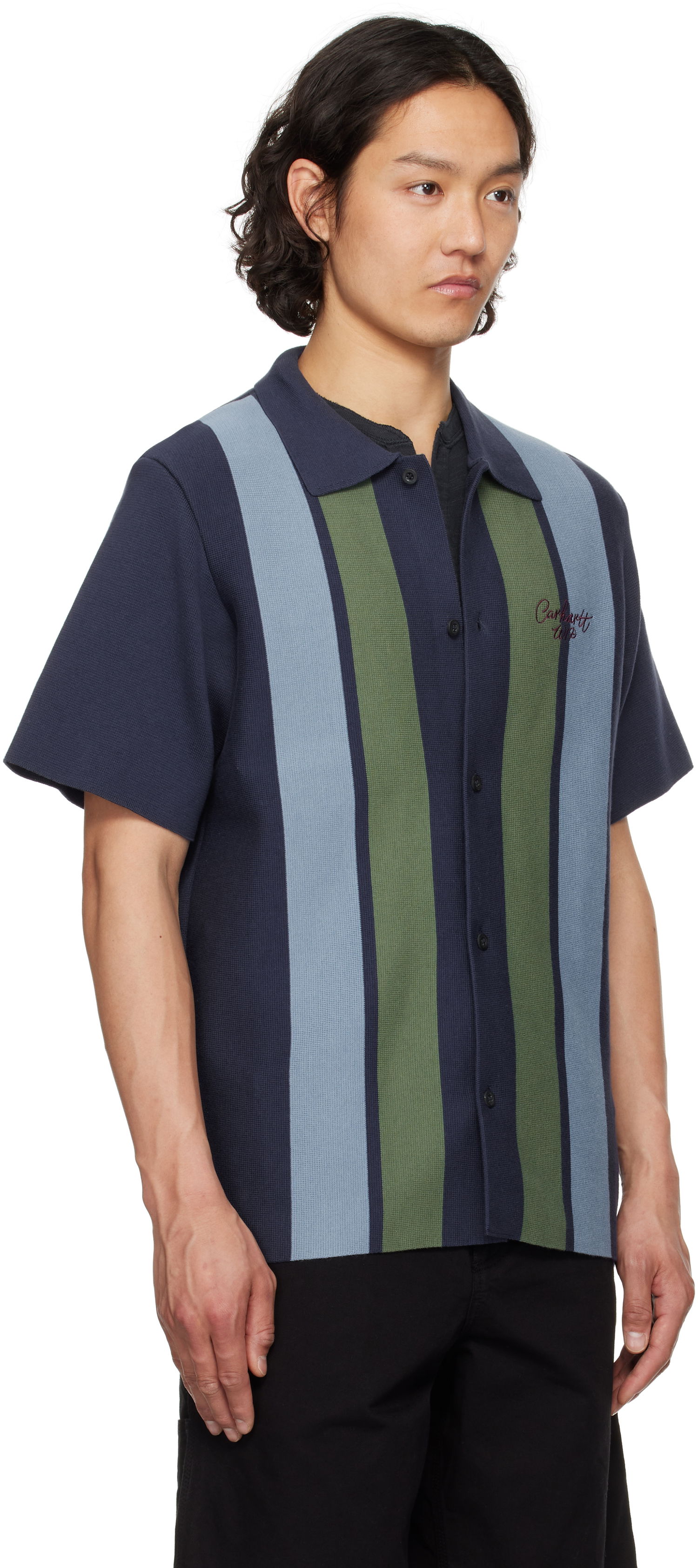 Риза Carhartt WIP Short Sleeve Memory Knit Striped Shirt Тъмно синьо | I034533, 1