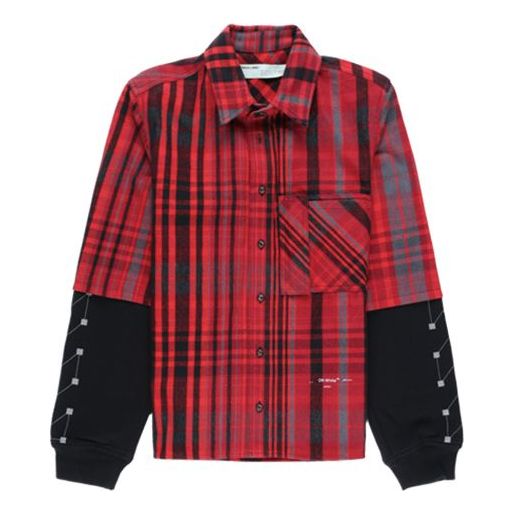Риза Off-White Checked Shirt with Jersey Sleeves Червено | OMGA083E19E230102010, 0
