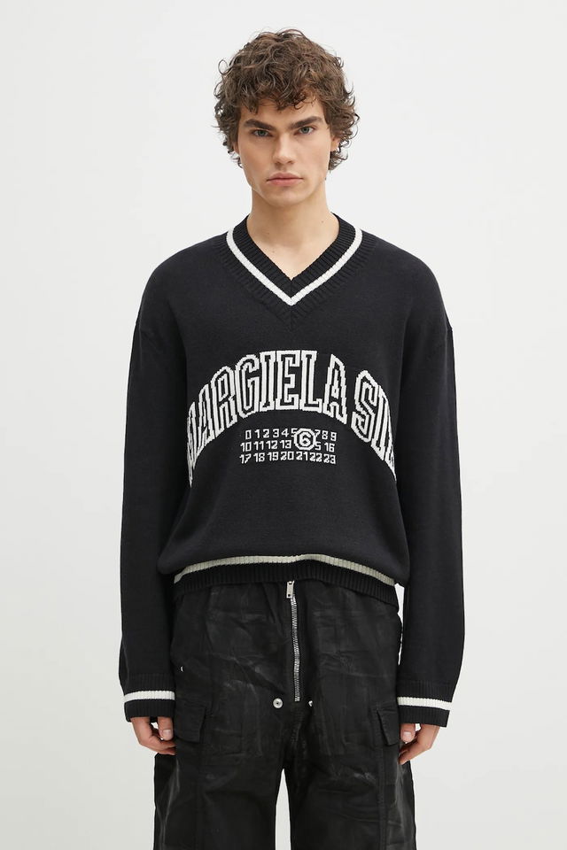 MM6 Margiela V-Neck Graphic Sweater with Numeric Print