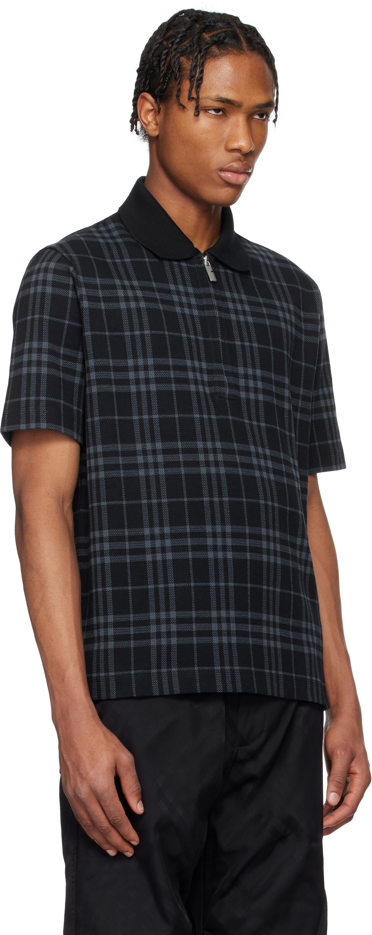 Поло тениска Burberry Burberry Stretch Cotton Blend Check Polo Черно | 8101895, 1