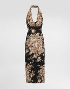 Dolce & Gabbana Rose-Print Halter Charmeuse Midi Dress