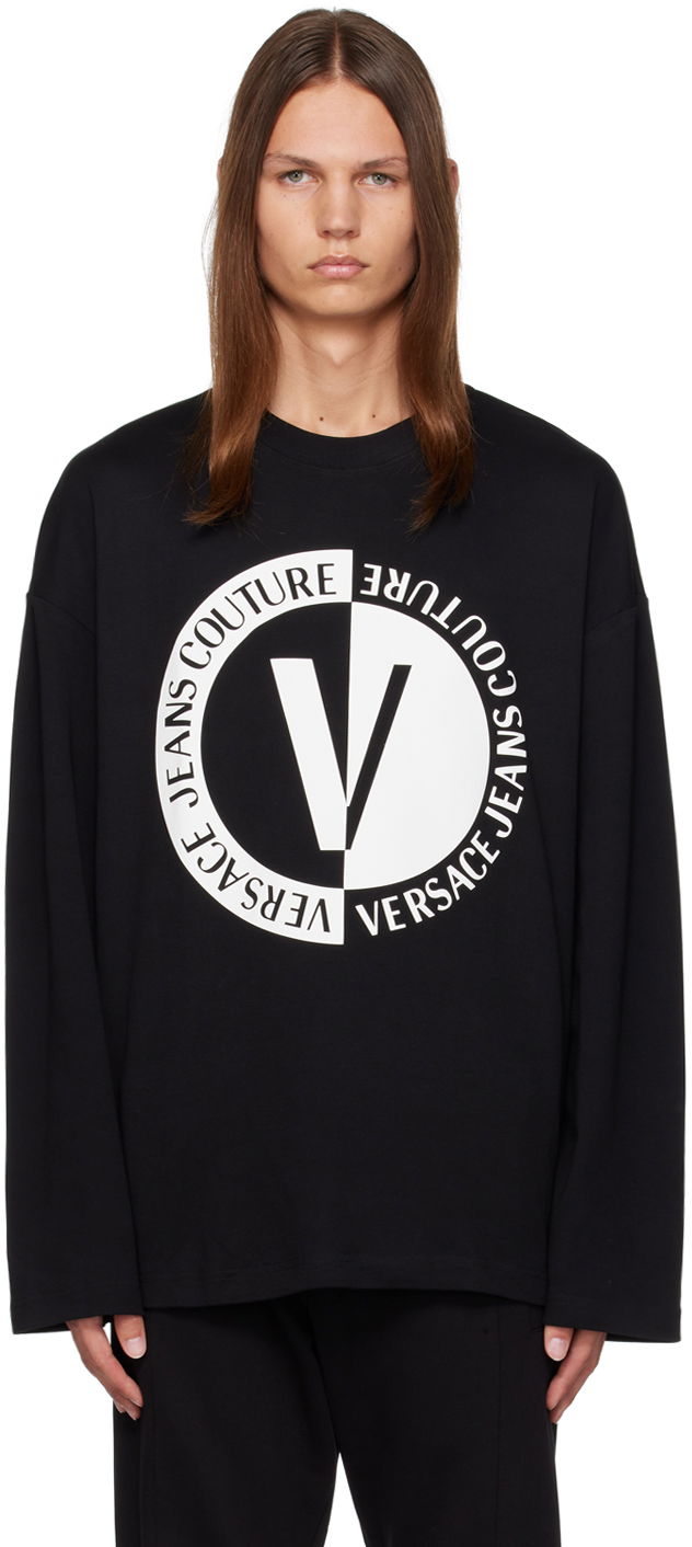 Тениска Versace Jeans Couture V-Emblem Long Sleeve T-Shirt Черно | E75GAHG06_ECJ01G, 0