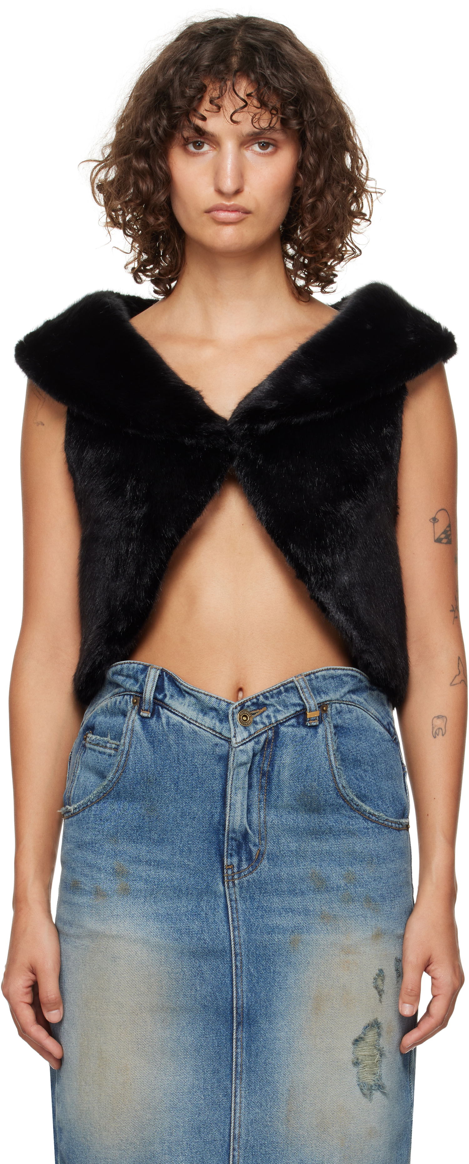 Жилетка We11done We11done Cropped Faux-Fur Vest Черно | WD-F93-24-026-W-BK, 0