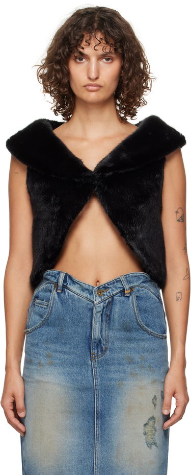 Жилетка We11done We11done Cropped Faux-Fur Vest Черно | WD-F93-24-026-W-BK, 0