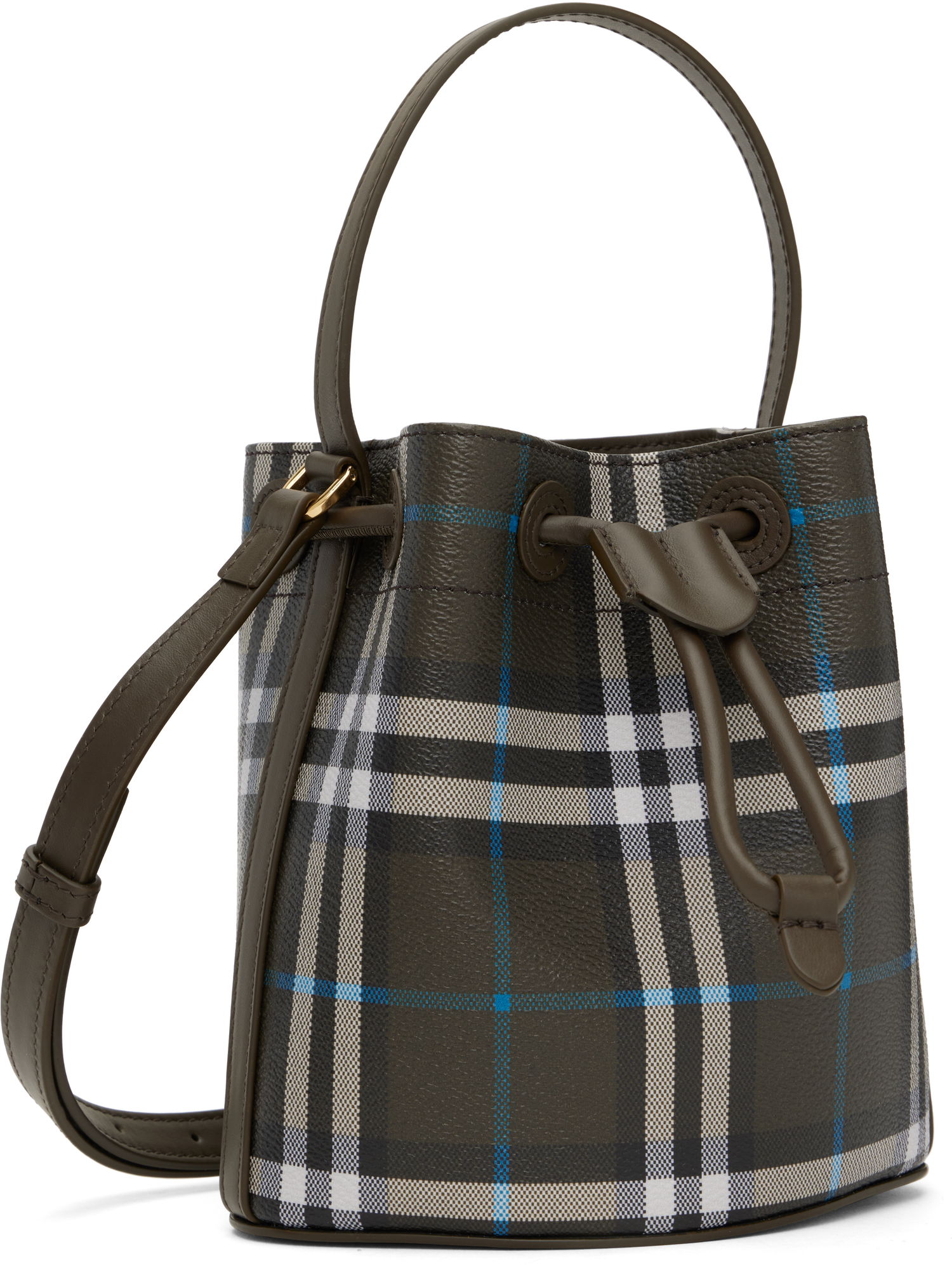 Дамска чанта Burberry Burberry Mini Check Bucket Bag Зелено | 8108303, 1