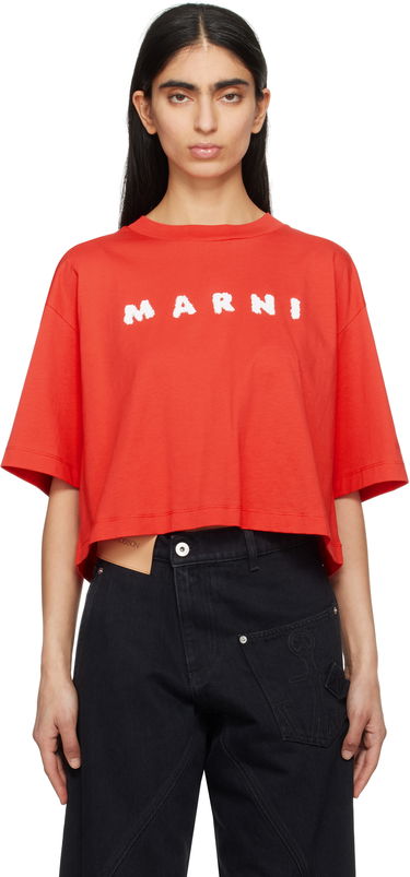 Съкратен топ Marni Marni Boxy Cropped Scribbled Logo T-Shirt Червено | THJE0333P5 USCX42, 0