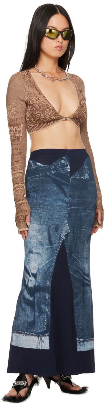 Съкратен топ Jean Paul Gaultier Soleil Long Sleeve Crop Top Кафяво | 23/15-F-TO124-M061-9715, 3