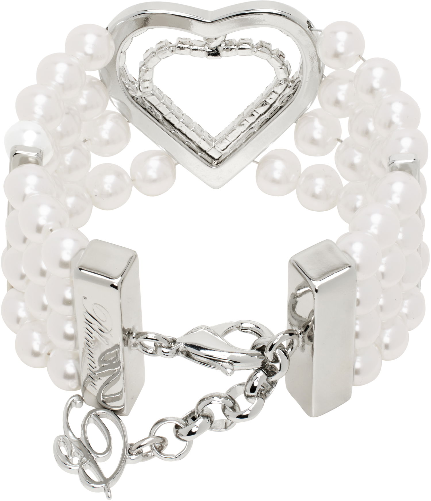 Гривна Blumarine Blumarine Faux-Pearl Heart Bracelet Бяло | P522W330A, 1
