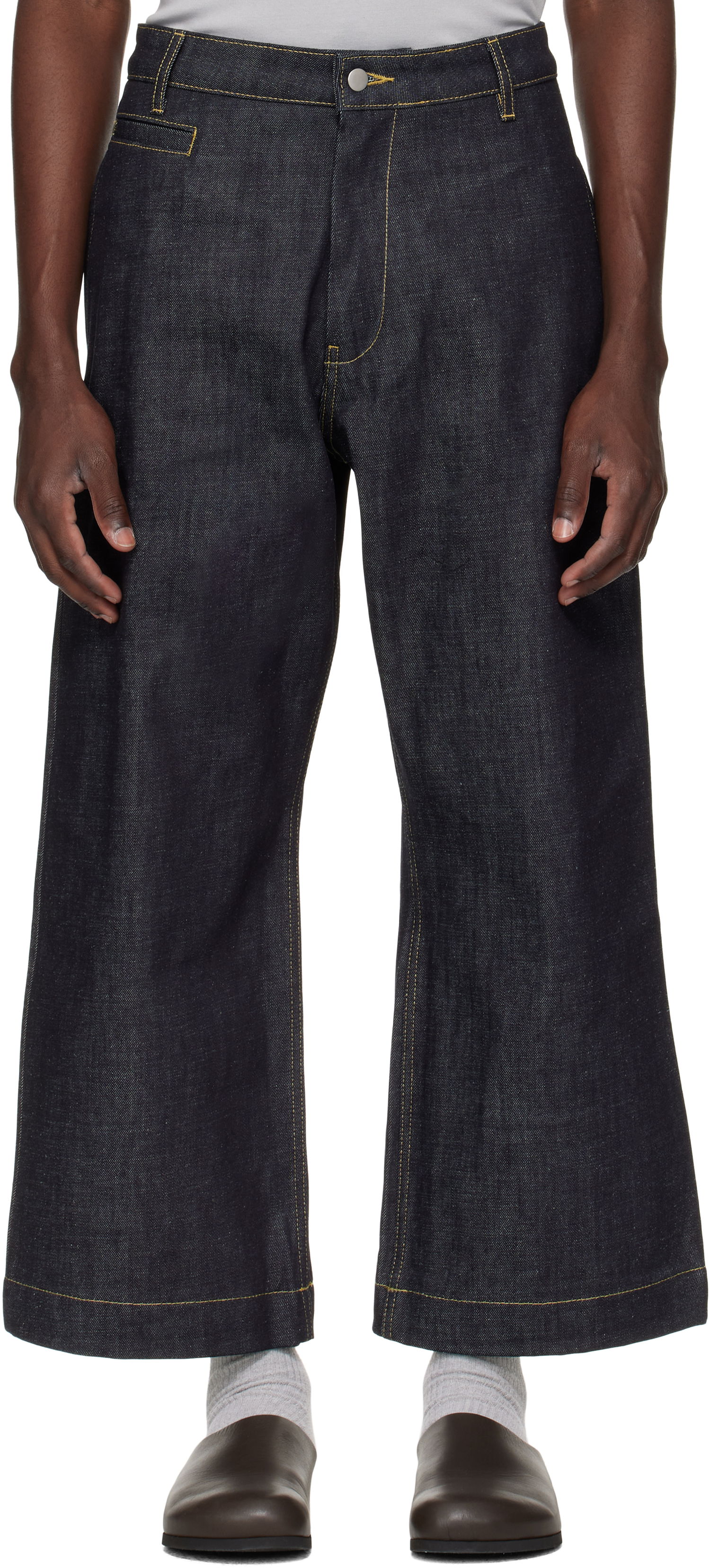 Дънки Studio Nicholson Pyad Wide-Leg Contrast-Stitch Denim Jeans Синьо | PYAD SNM - 1246, 0