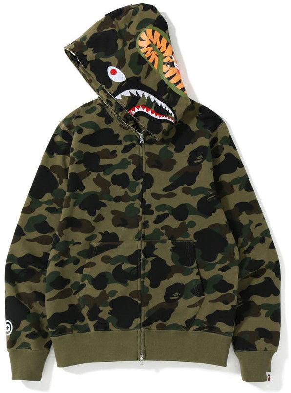 Суитчър BAPE 1st Camo Shark Full Zip Hoodie Зелено | 001ZPJ801009M-GRN, 1