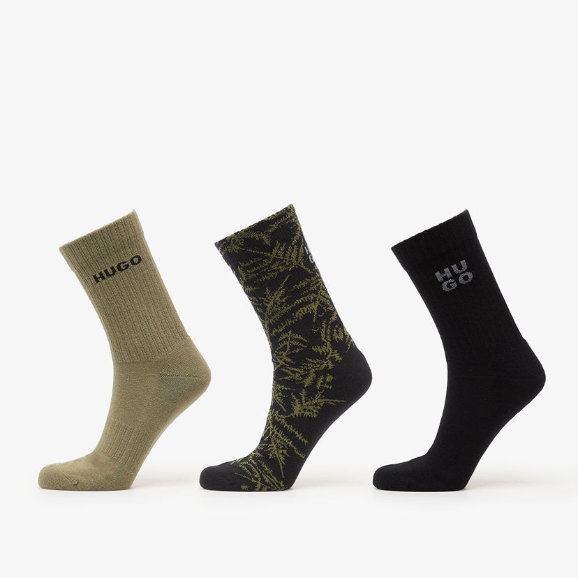Чорапи BOSS Hugo Qs Rib Fern Socks 3-Pack Black Многоцветен | 50553216-001