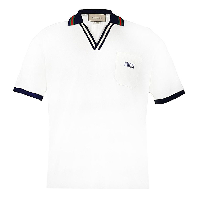 Поло тениска Gucci Gucci Cotton Piquet Polo Shirt Бяло | 737667-XJFGK-9133