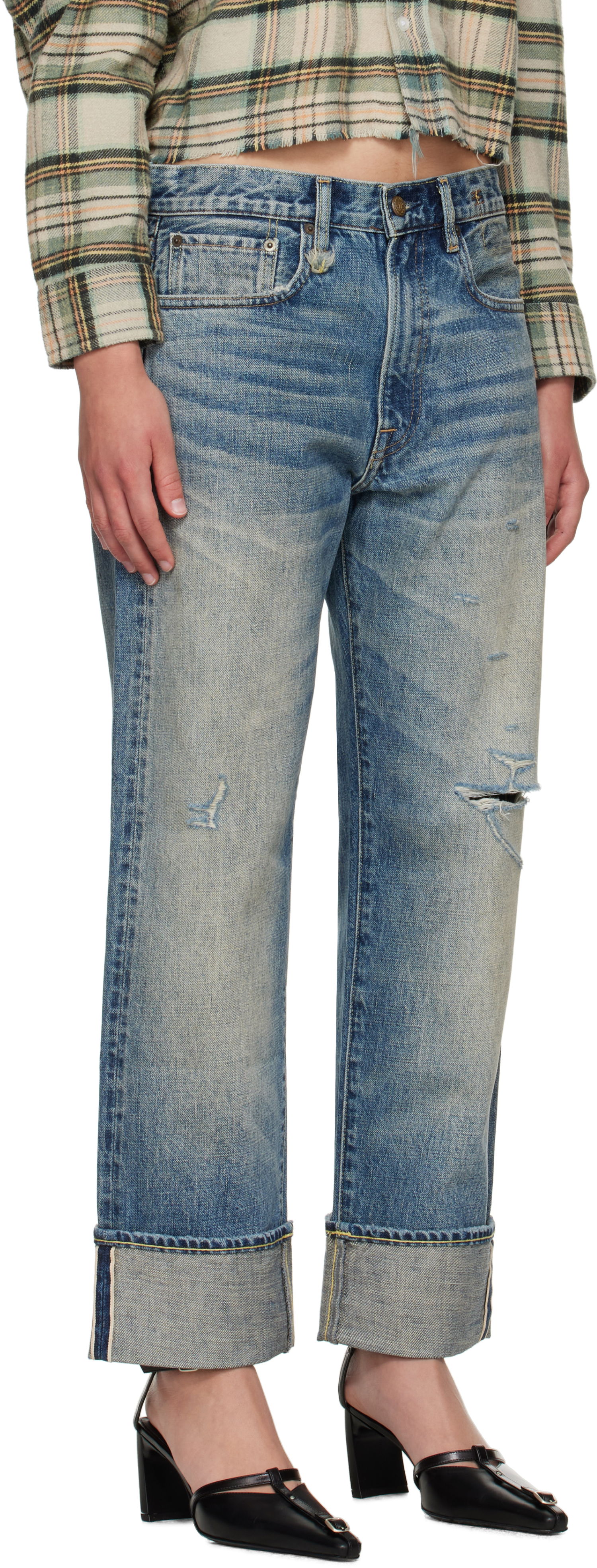 Дънки R13 R13 Cuffed Boyfriend Jeans Синьо | R13WD196-D324C, 1