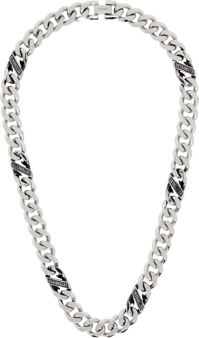 Vetements Silver-Tone Logo Chain Necklace