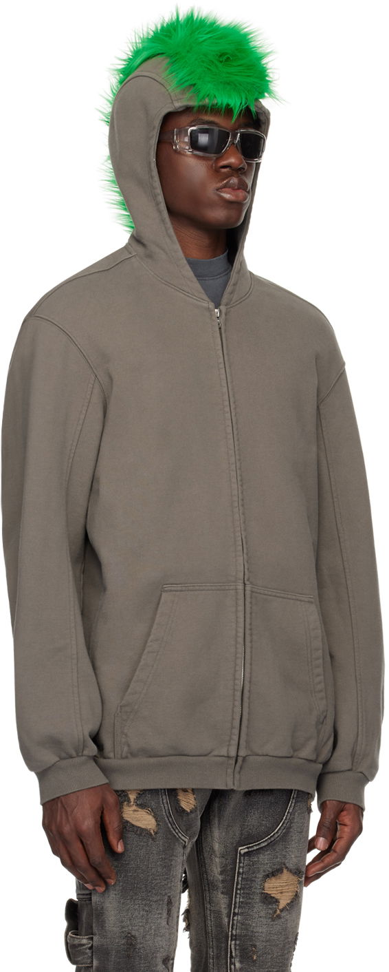 Суитчър We11done Faux-Fur Zip-Up Hoodie Сиво | WD-TJ1-24-884-U-CH, 1