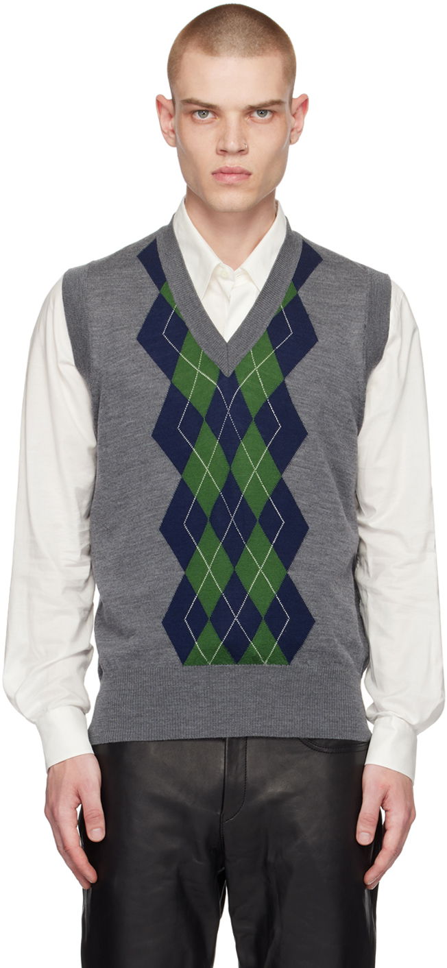 Пуловер AMI Argyle Vest Сиво | HKS703.KN0005, 0