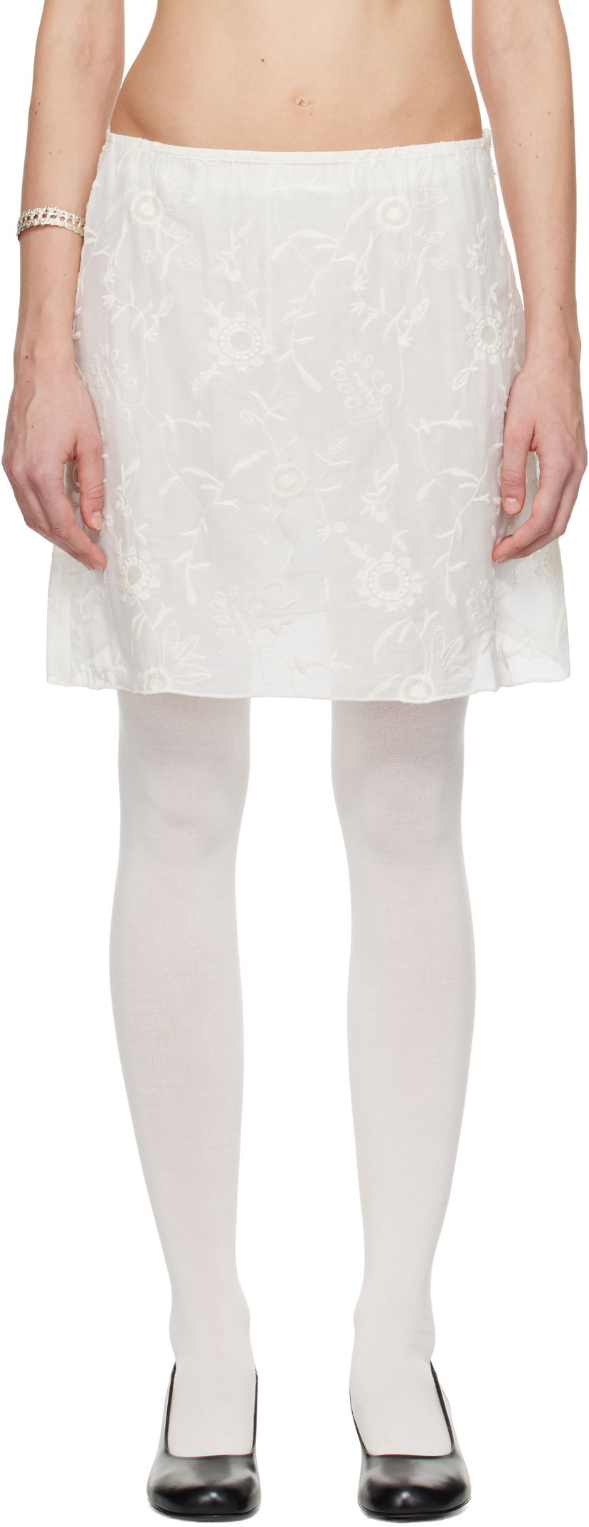 гащички OUR LEGACY Floral Embroidered Mini Skirt Бяло | W4244GW