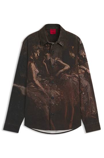 Oversized-fit Cotton Shirt with Ballerina Print