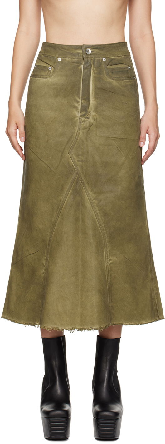 Пола Rick Owens Godet Denim Midi Skirt Зелено | DS02D2345 DCF, 0