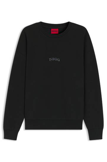 Суитчър BOSS Cotton-blend crew-neck sweatshirt with embroidered logo Черно | 50546800