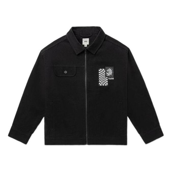 Яке Vans Printing Embroidered Lapel Zip Jacket Черно | VN0A7Q19BLK, 0