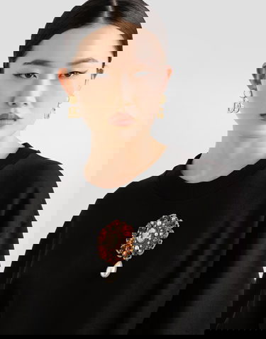 Суитчър Dolce & Gabbana Dolce & Gabbana Cotton Sweatshirt with Jeweled Brooch Черно | F9S81ZHU7DUN0000, 3