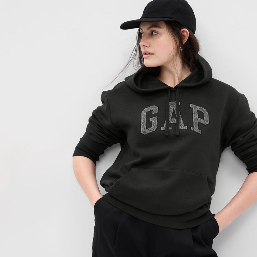 Суитчър GAP Pullover Logo Hoodie Moonless Night Glitt Черно | 796099-01