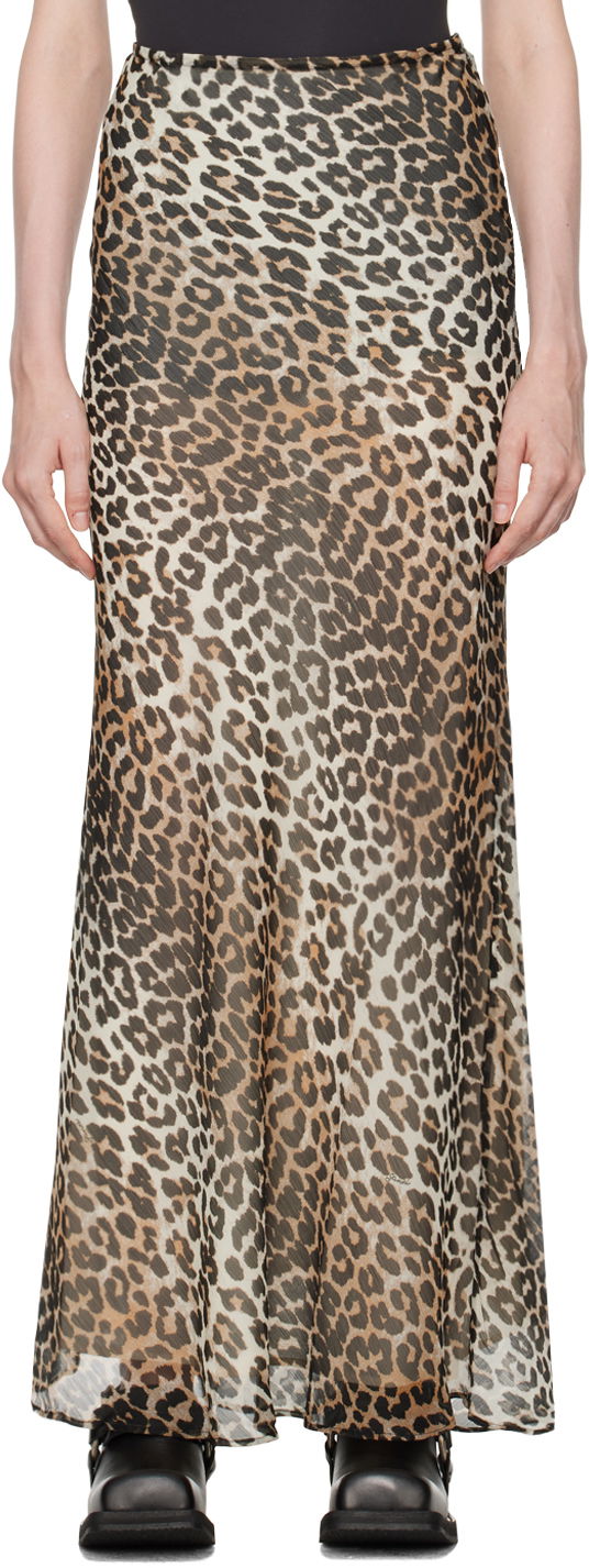 Brown Leopard Print Maxi Skirt