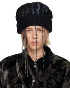 Textured Knit Beanie with Fringe and Speckled Details