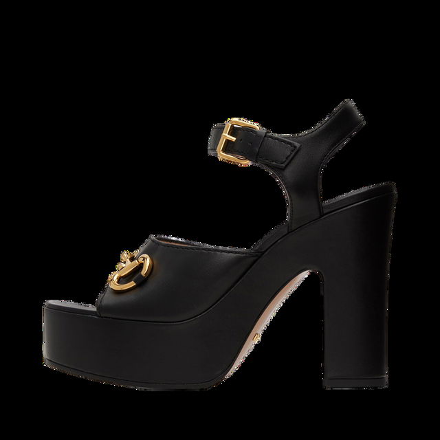 Horsebit Platform Heeled Sandals "Black"