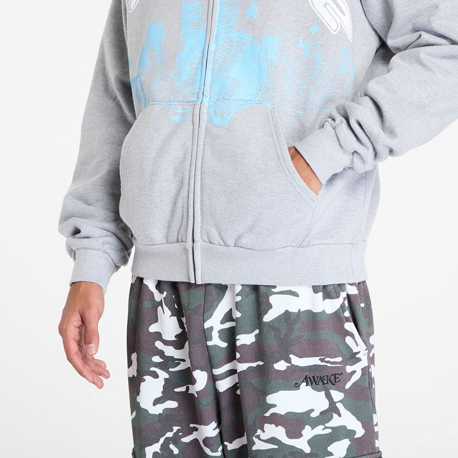 Суитчър Awake NY Skyline Zip Up Hoodie Heather Grey M Сиво | AWK-SU24-HD121-GRY, 1
