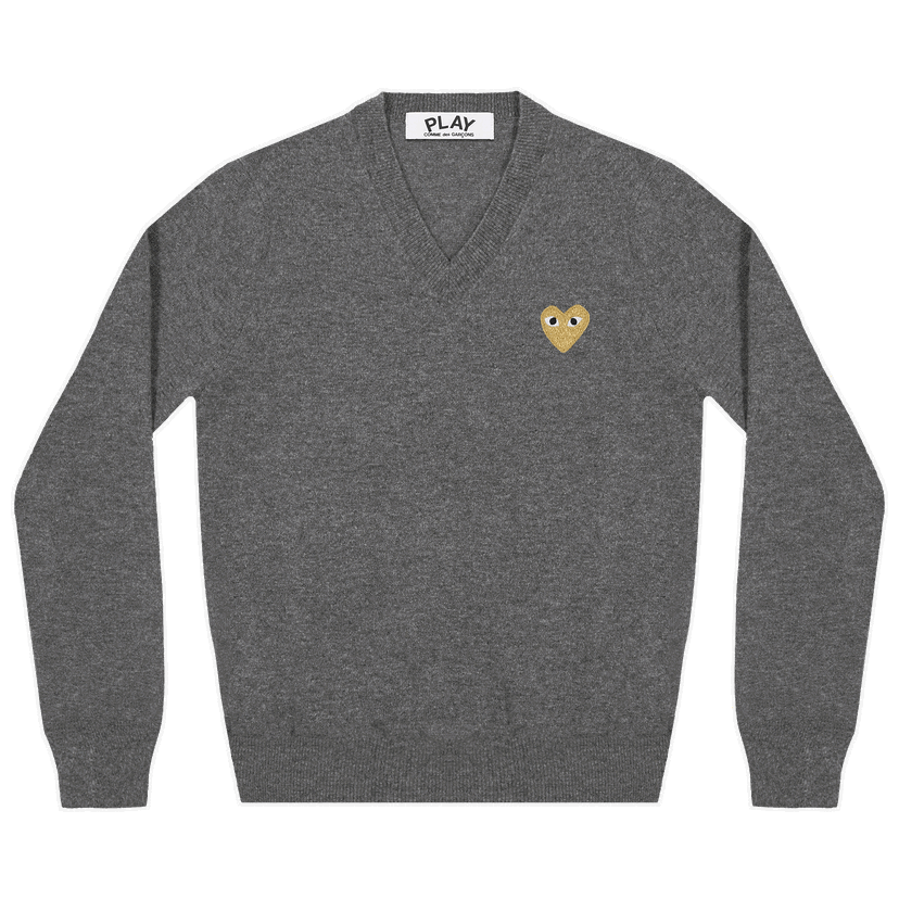 Пуловер Comme des Garçons PLAY Heart V-Neck Pullover Сиво | AZ N047 051 3