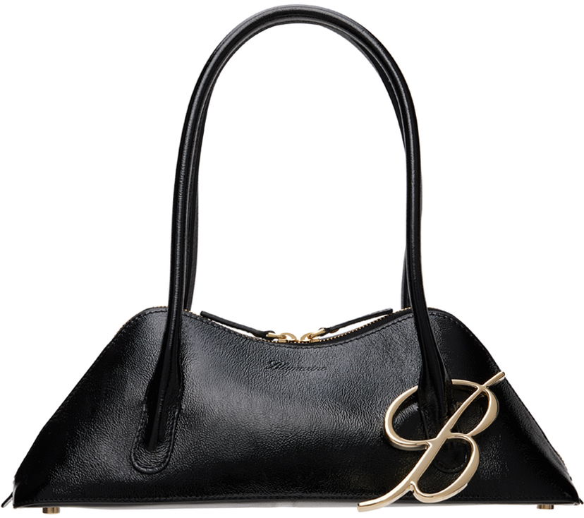 Голяма пазарска чанта Blumarine Black Leather Top Handle Bag With Logo Accent Черно | A4HHW055A