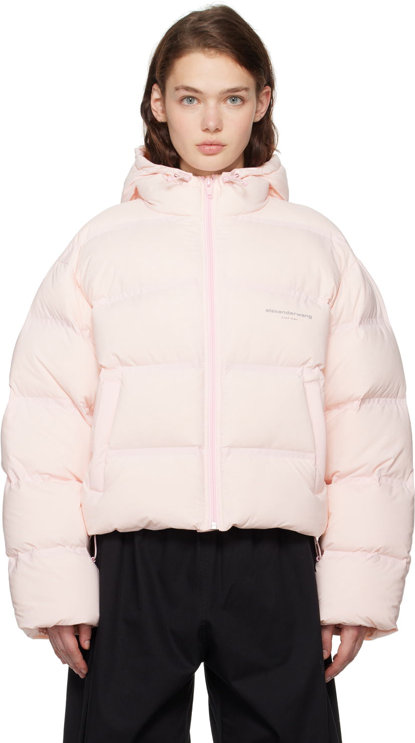 Пухо яке Alexander Wang Cropped Hooded Puffer Down Coat Розово | 1WC4243269