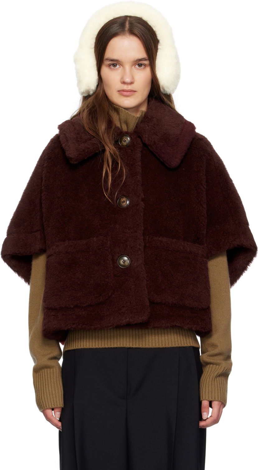 Яке Max Mara Max Mara Newterzo1 Cropped Faux Fur Jacket Бургунди | 2524736062600