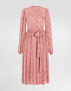 Dolce & Gabbana Devore Silk Jacquard Calf-Length Dress with DG Logo