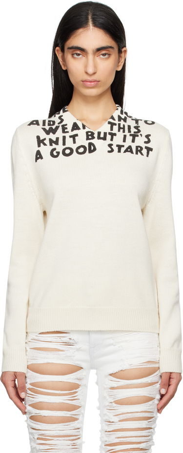 Пуловер Maison Margiela MM6 Maison Margiela SIDA Print V-Neck Sweater Бяло | S62HN0005 M13122, 0