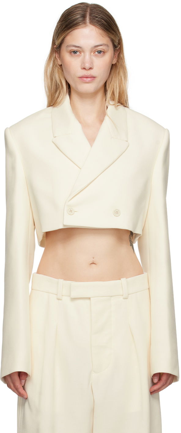 Облекло WARDROBE.NYC Off-White Cropped Blazer Бежово | W4076PC