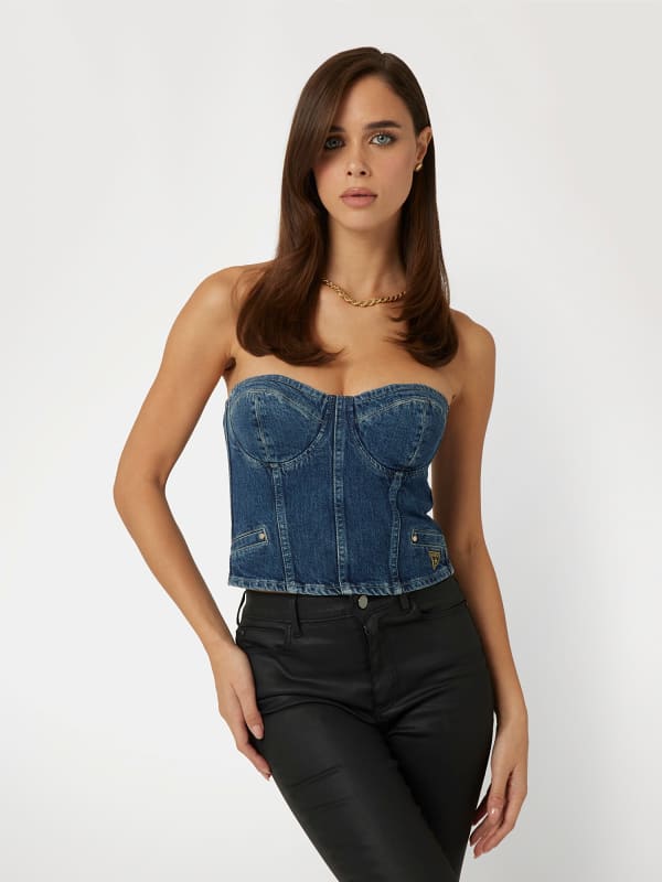 Потник GUESS Denim Bustier Top Синьо | W4PH0TD5JT1, 0