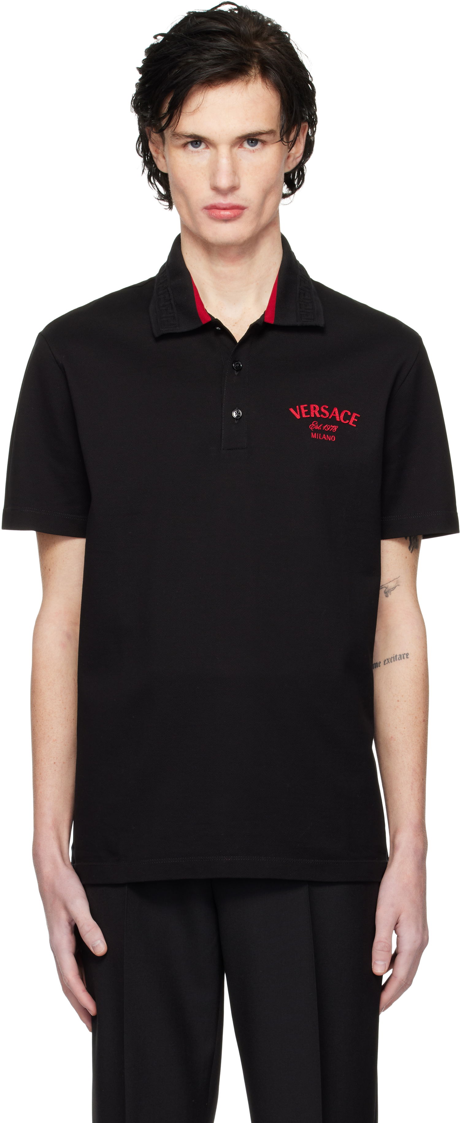 Поло тениска Versace Embroidered Stamp Polo Черно | 1013906_1A12348, 0