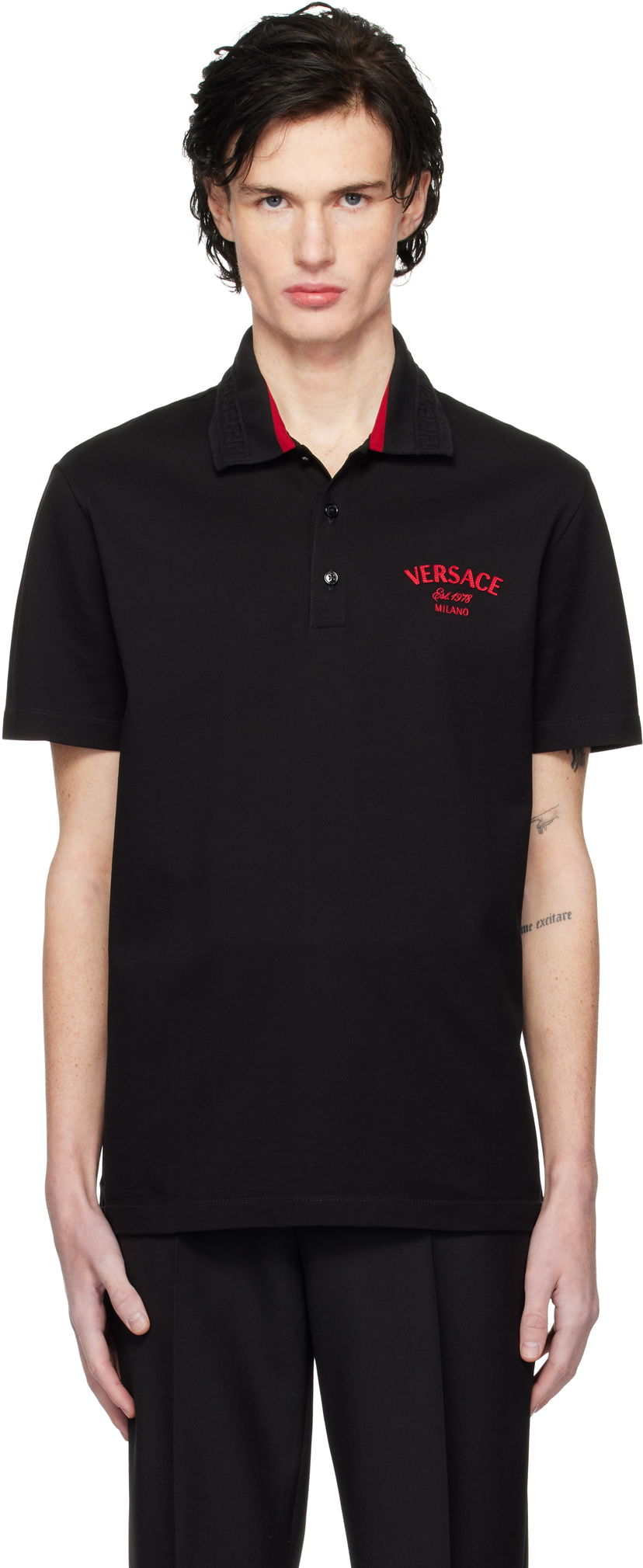 Поло тениска Versace Embroidered Stamp Polo Черно | 1013906_1A12348