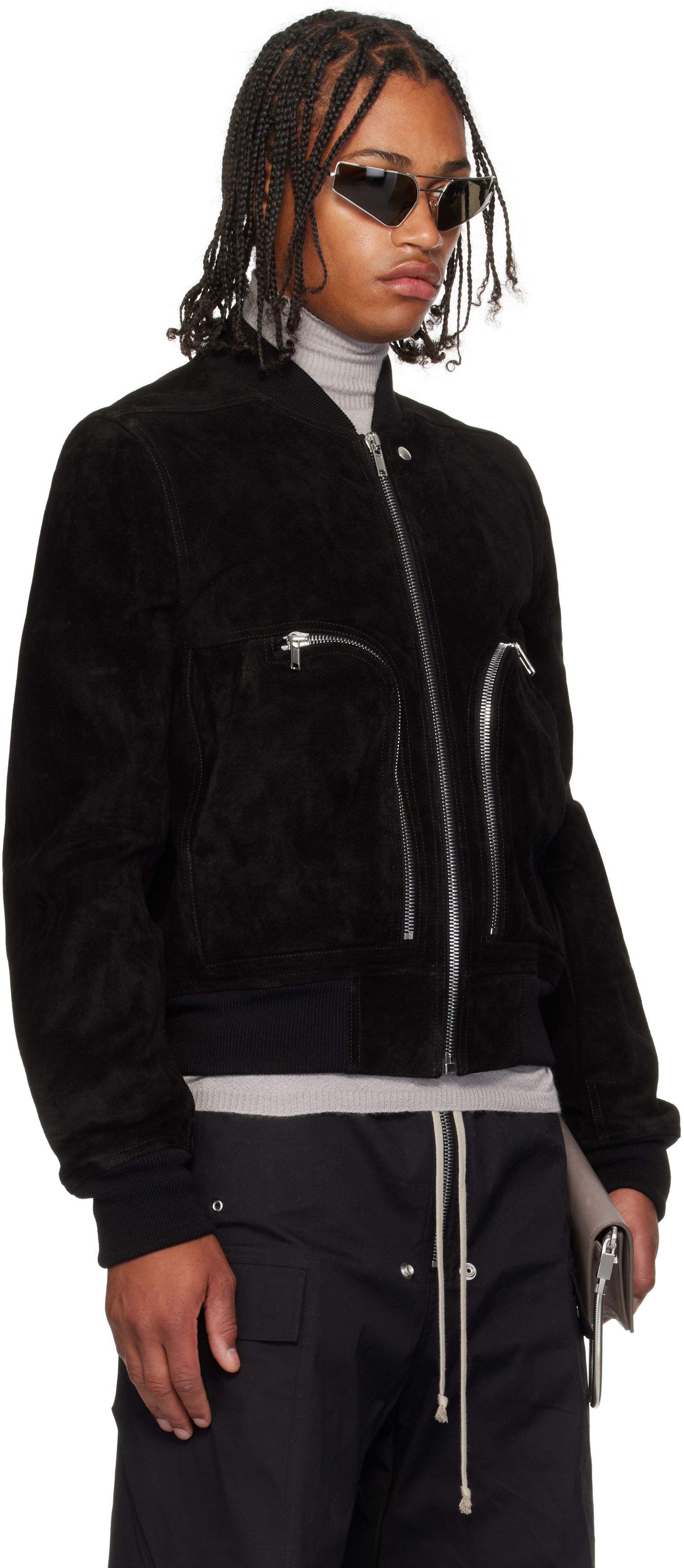 Яке бомбър Rick Owens Rick Owens Concordians Bauhaus Suede Flight Jacket Черно | RU02E1749 LCS, 1