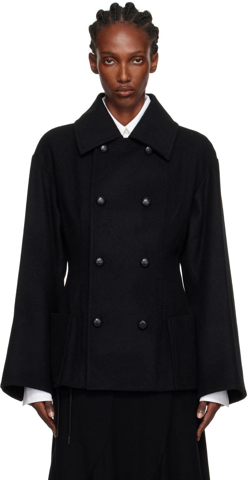 Палта Yohji Yamamoto Yohji Yamamoto Darts Pea Coat Черно | FM-J53-103