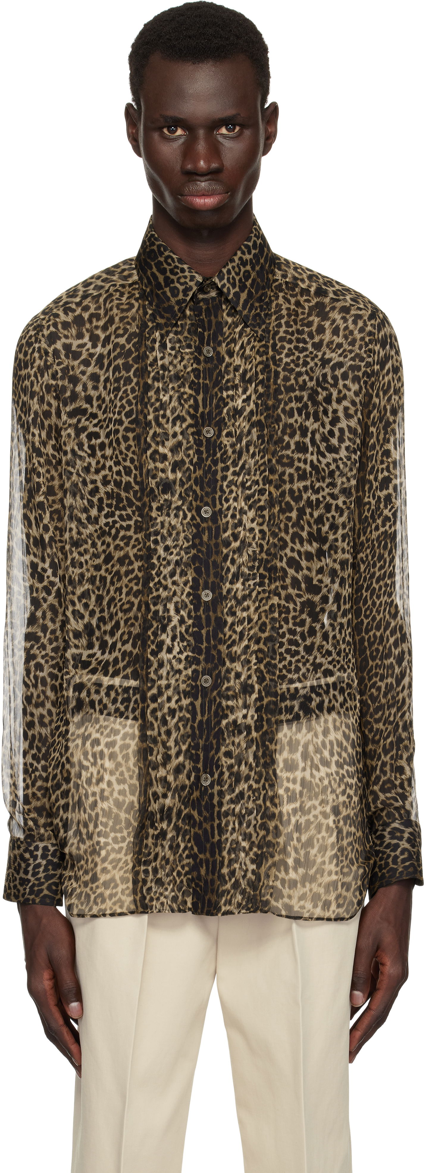Риза Tom Ford TOM FORD Leopard Plisse Shirt Кафяво | HSA001-FMS051S25, 0