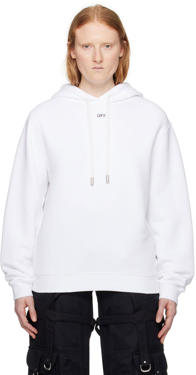 Суитчър Off-White White Embroidered Hoodie Бяло | OWBB035S24FLE0070101