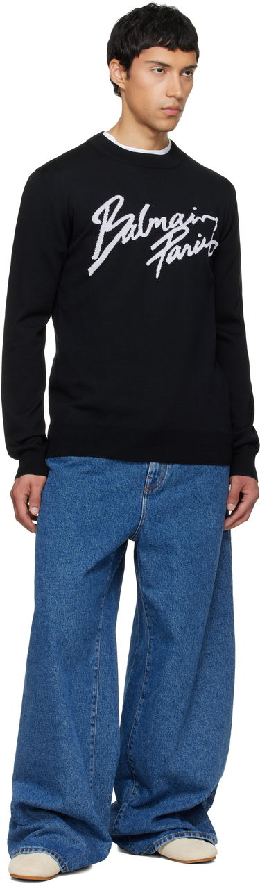 Пуловер Balmain Merino Wool Crewneck Sweater with Cursive Paris Logo Черно | GH1KD000KJ61, 3
