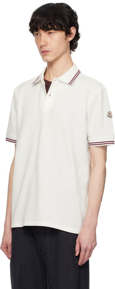 Поло тениска Moncler Moncler Cotton Piquet Polo with Striped Trim Бяло | K10918A0000789A16, 3